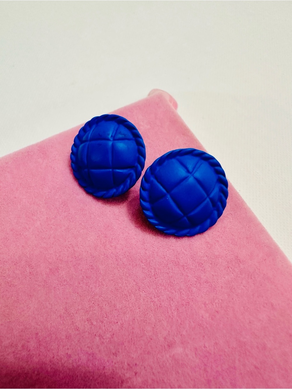 Royal Blue Quilted Stud Earrings - Picture 2 of 2